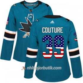 Dame Ishockey San Jose Sharks Tröja Logan Couture 39 Adidas 2017-2018 Teal USA Flag Fashion Authentic